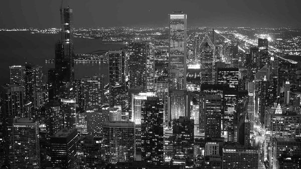 Chicago Skyscrapers Aerial View at Night Wall Mural - PASWM
