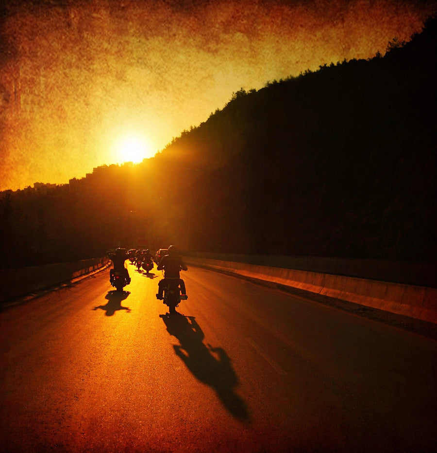 Motorcycle Ride at Sunset Wall Mural Wallpaper Mural photo Color Original Custom Size