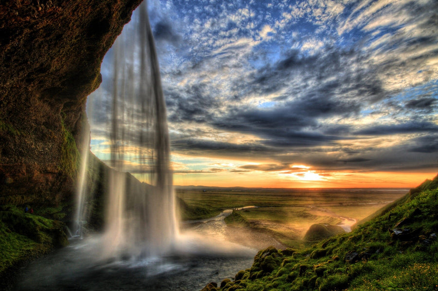 Seljalandfoss Waterfall at Sunset Wall Mural Wallpaper Mural photo Color Original Custom Size
