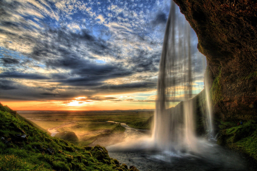 Seljalandfoss Waterfall at Sunset Wall Mural Wallpaper Mural photo Color Original Custom Size