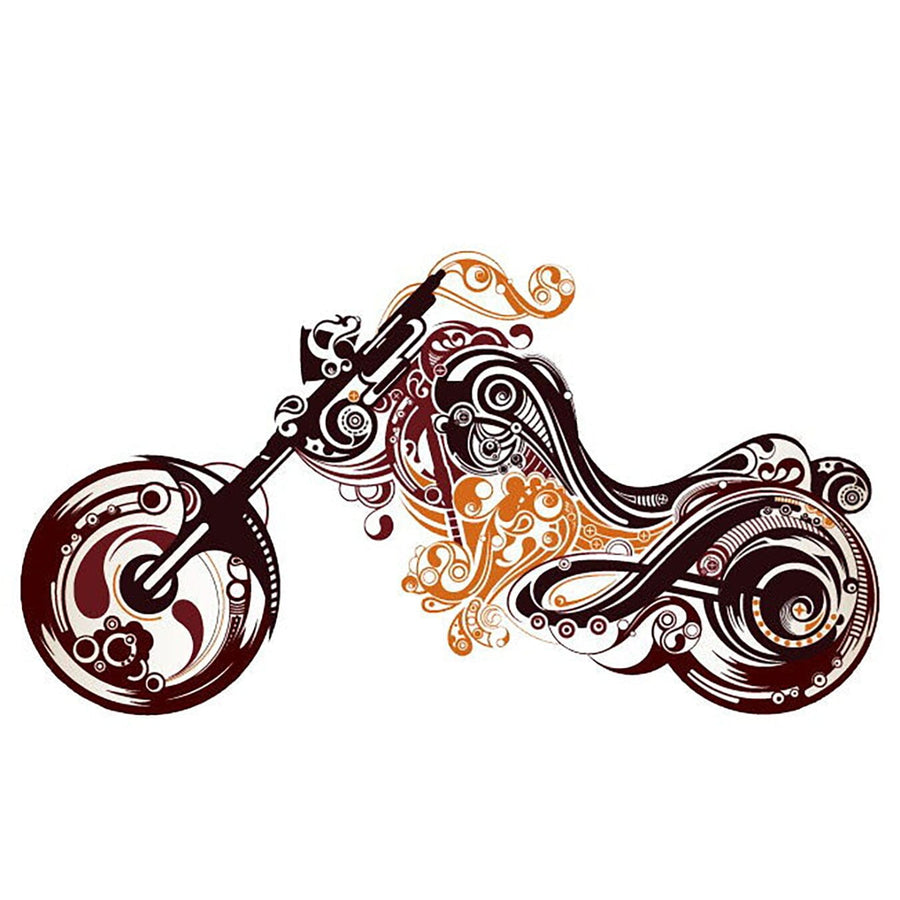 A modern living room showcases a brown lounge chair with a beige pillow against a white wall decorated with the ABSTRACT Open Road Wall Mural in brown and orange swirls. A tall green plant complements the scene, while light curtains partially cover the window on the left.