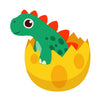 The Nursery 5 Wall Mural features a cute green cartoon dinosaur with red spikes and black spots hatching from a yellow egg with orange spots—ideal peel-and-stick wallpaper for playful spaces.
