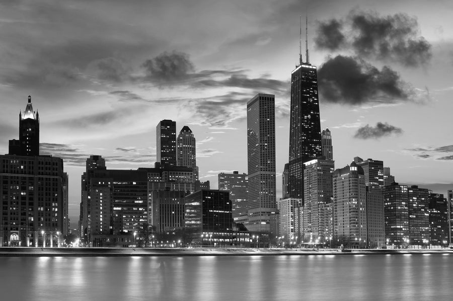 Custom printed murals of the NATURE & LANDSCAPES Chicago Skyline at Dusk are now available with an adjustable cropping tool for a personalized touch.