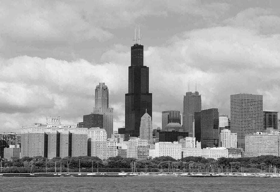 Chicago Skyline Over Lake Red Building Wall Mural Wallpaper Mural Deposit photo Color Custom Size