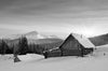 Cabin in the Mountains at Winter Sunrise Wall Mural