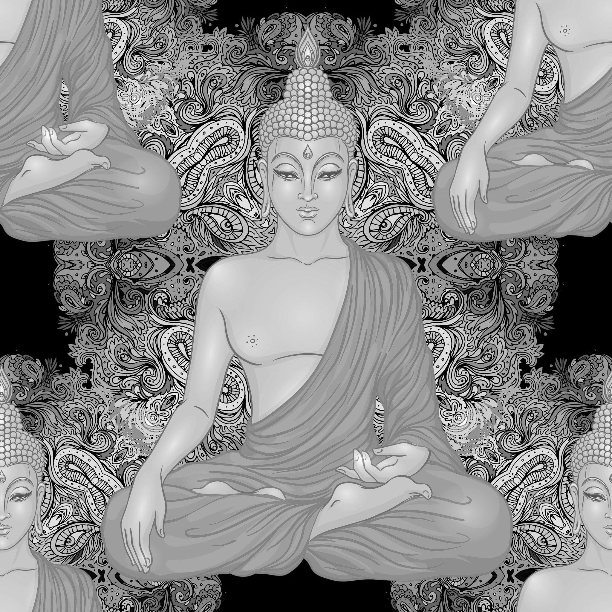 Vintage Buddha Head Seamless Pattern Wall Mural - PASWM