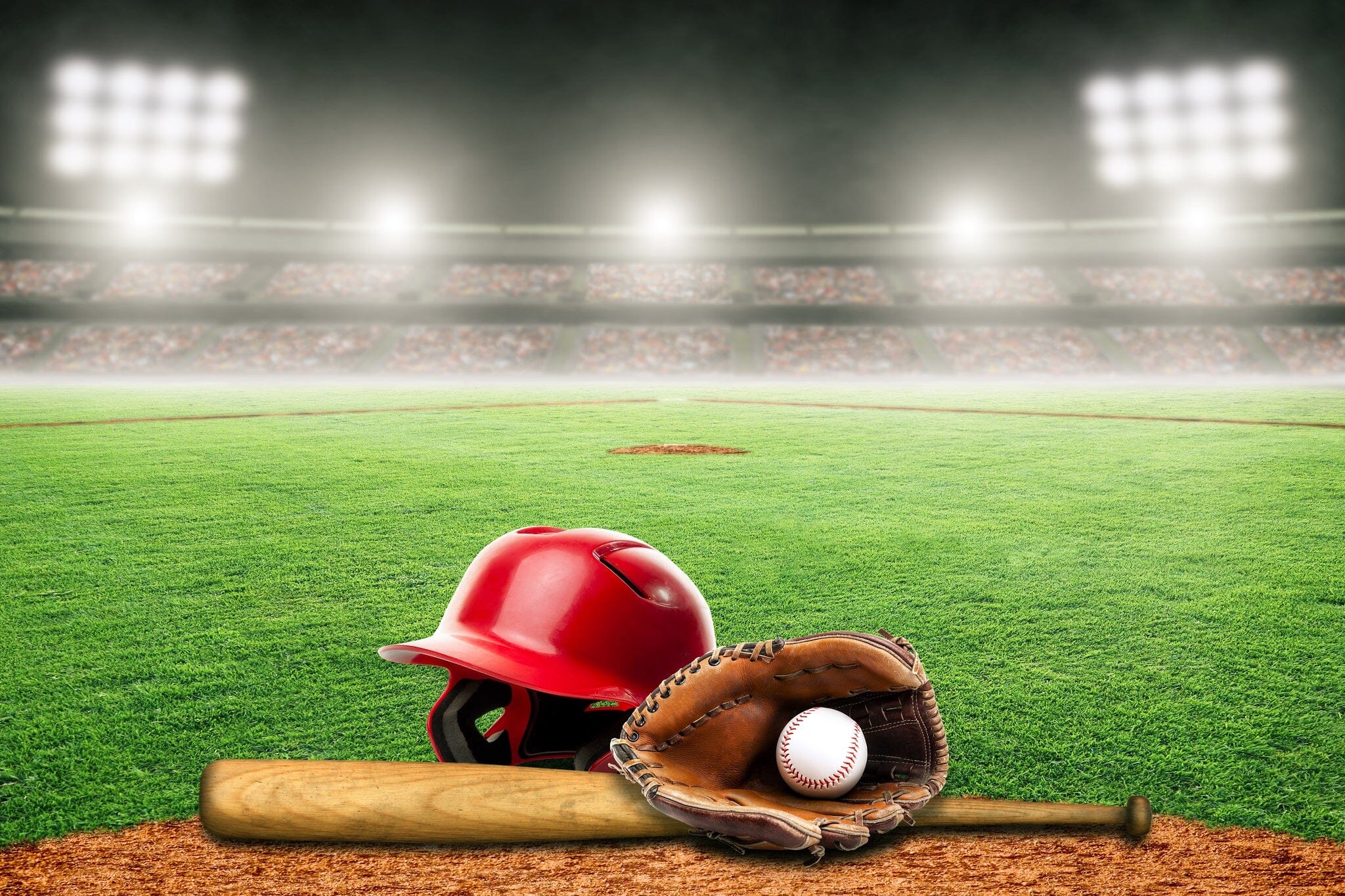 Baseball Equipment on the Field Wall Mural - Peel and Stick Wall Murals