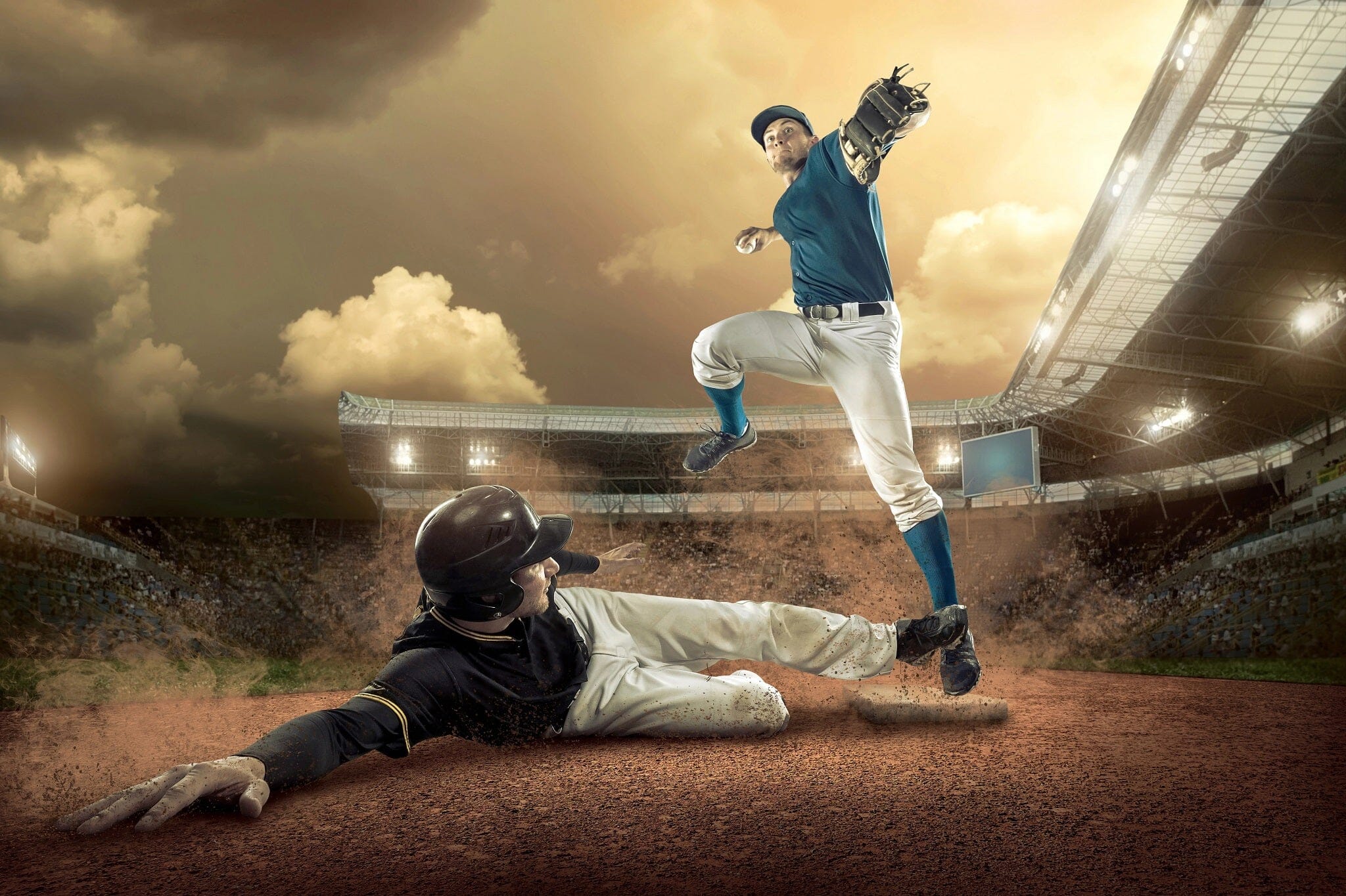 Baseball Players in Action Wall Mural - PASWM