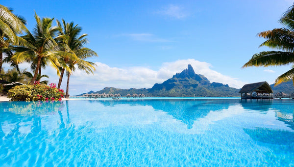 stunning view of Bora Bora landscape surrounded by crystal clear ocean waters – Peel and Stick Wall Murals