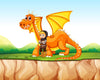 Brighten any room with the Boy and Dragon Wall Mural, featuring a cheerful child in medieval attire beside a large orange dragon on a grassy cliff. Available as a custom or peel-and-stick mural to liven up your space.