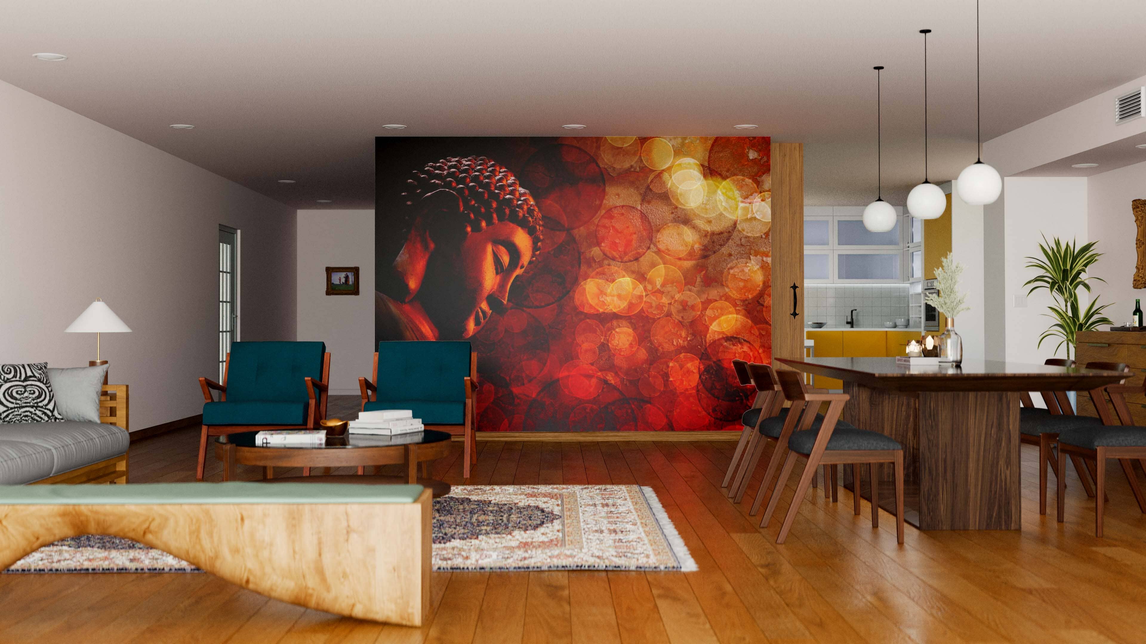 Bronze Red Zen Buddha Statue Wall Mural - PASWM