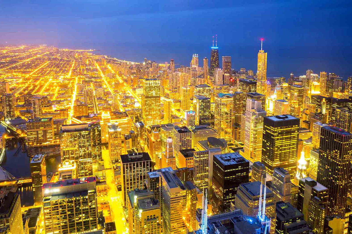 Chicago Gleaming Streets at Dusk Wall Mural