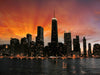 Chicago Skyscrapers Silhouette at Sunset Wall Mural Wallpaper Mural Color Custom Size