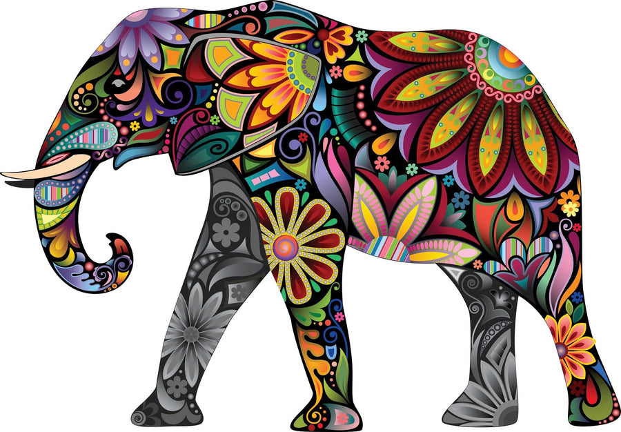 A tidy, bright children’s bedroom features pink curtains, a white bed, toys, and a Colorful Elephant Wall Mural for a soft, playful atmosphere that kids will love. The mural is easy to apply as a peel and stick wall décor.