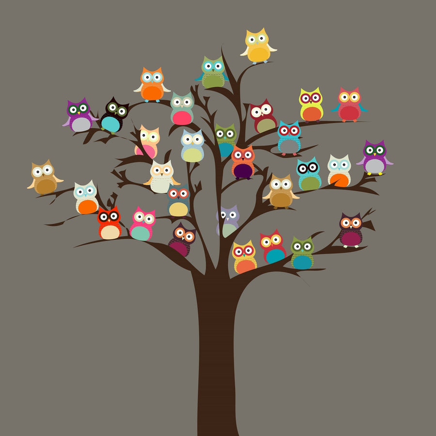 Colorful Owl Tree Peel and Stick Wall Mural Peel and stick Wall Mural Color Original Custom Size