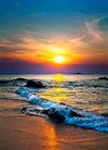 Colorful sunset over the sea with waves and rocks – Peel and Stick Wall Murals