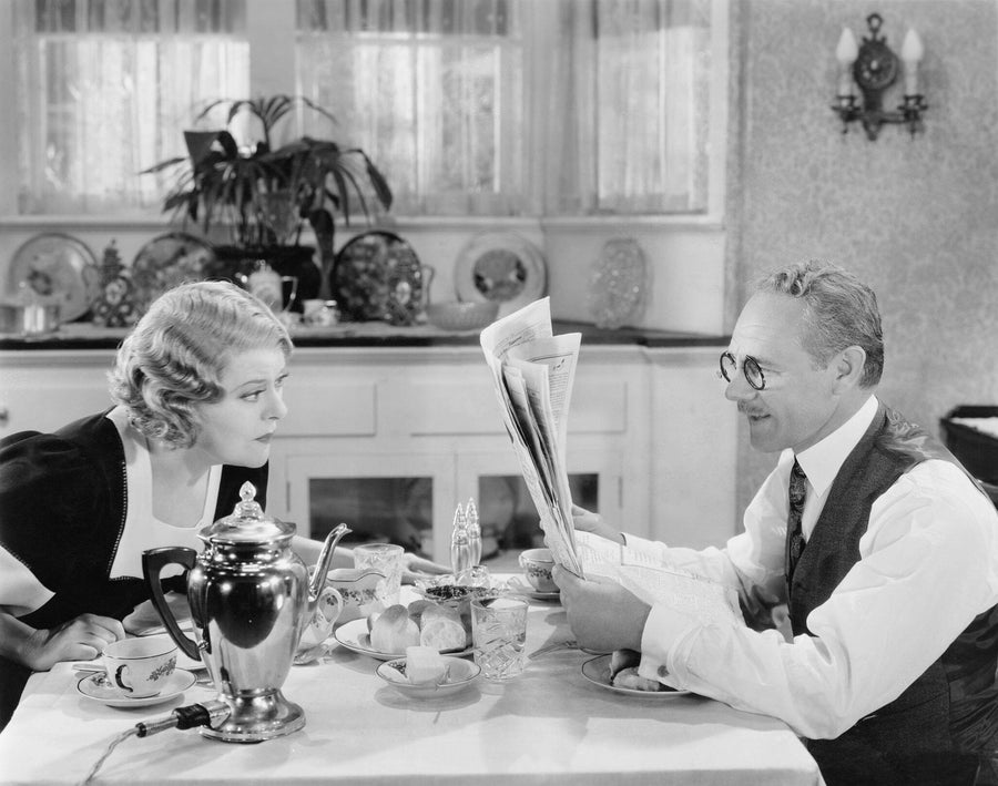 Couple Reading Newspaper at Breakfast Table Wall Mural Wallpaper Mural Color Original Custom Size