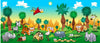 The Nursery 18 Wall Mural features a bright, playful cartoon jungle with a blue sky, sun, clouds, and funny big-eyed animals—perfect as a custom or peel and stick wall mural for kids’ rooms or play areas.