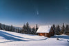 Cozy log cabin nestled in snowy winter wonderland – Peel and Stick Wall Murals