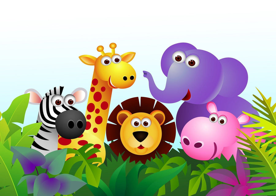 Happy Animals in Jungle Peel and Stick Wall Mural Peel and stick Wall Mural Color Original Custom Size