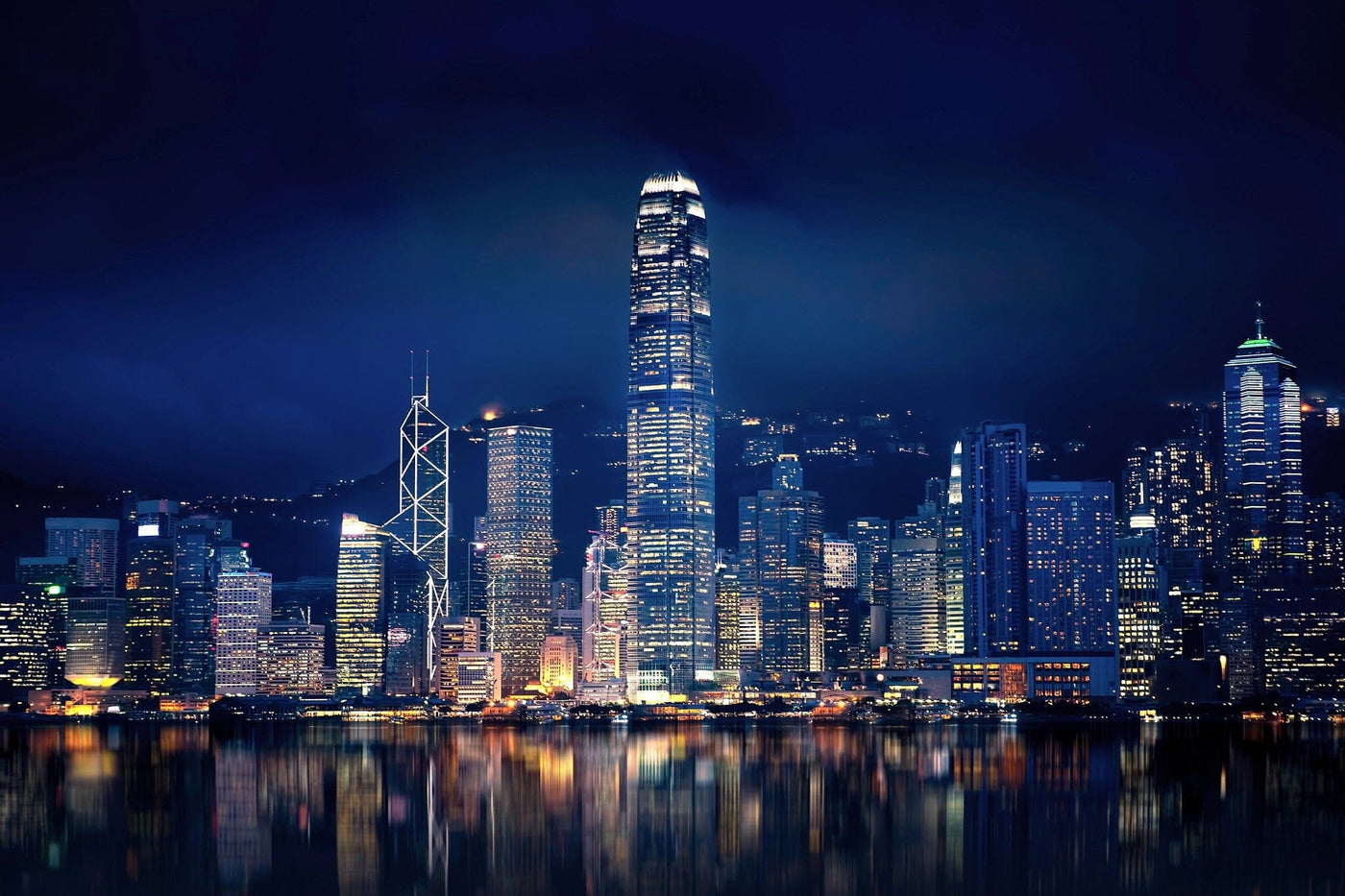 Cityscape, Skyline, Skyscrapers, Highrise, Architecture, Urban, Nighttime, Reflection, Waterfront, Illumination, Lights, Financial District, Landmark, Downtown, City, Hong Kong Lights