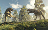 Two large dinosaurs face off with jaws open in the dramatic "Dino 2 Wall Mural," perfect for peel and stick or custom murals to add prehistoric excitement to any room.