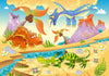 Bring a prehistoric world to any room with the Nursery 19 Wall Mural—featuring a red-orange dinosaur, blue pterosaur, green striped reptile, lush palms, flowers, rocks, and smoky volcanoes by a river. Removable and perfect for nurseries!.