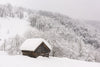 a wooden house in the snowy mountain – Peel and Stick Wall Murals