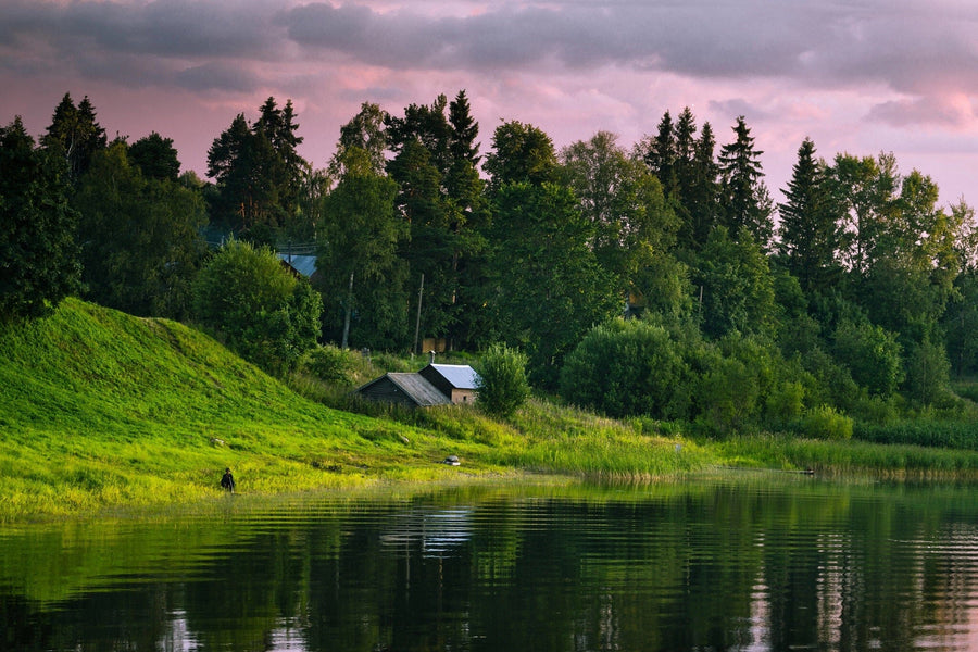 Old Fairy Houses Near River at Sunset in Forest Wall Mural Wallpaper Mural Deposit Photo Color Original Custom Size