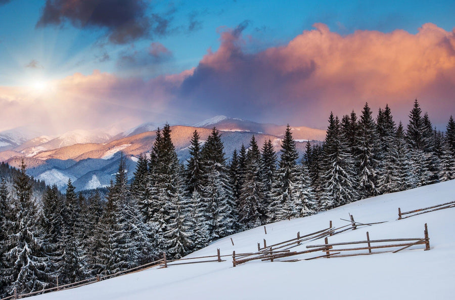 snowy hills with a broken fence – Peel and Stick Wall Murals