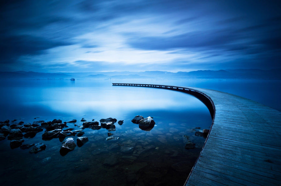 Blue Sea and Curved Jetty Wall Mural Peel and stick Wall Mural PASWM 