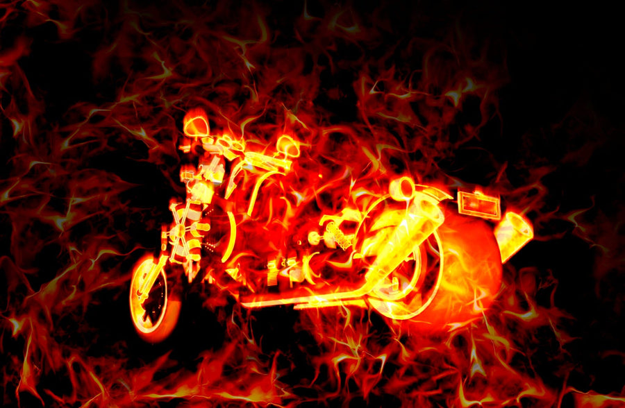 Fiery Burning Motorbike Wall Mural - Peel and Stick Wall Murals Peel and stick Wall Mural Deposit photo Color Original Custom Size