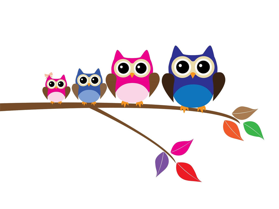 Happy Owl Family Wall Mural - Peel and Stick Wall Murals Peel and stick Wall Mural Deposit photo Color Original Custom Size