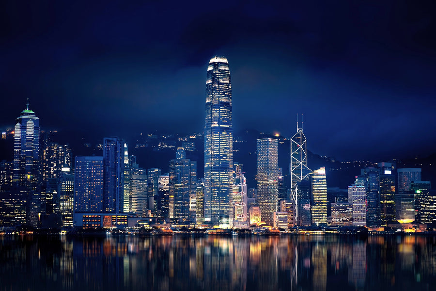 Cityscape, Skyline, Skyscrapers, Highrise, Architecture, Urban, Nighttime, Reflection, Waterfront, Illumination, Lights, Financial District, Landmark, Downtown, City, Hong Kong Lights