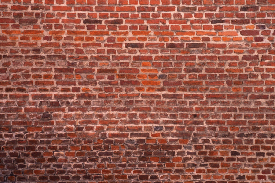 A close-up view of Old Brick Facade Wall Mural featuring irregular, worn red bricks and visible mortar lines—perfect for realistic custom murals or as peel and stick removable wallpaper in any space.