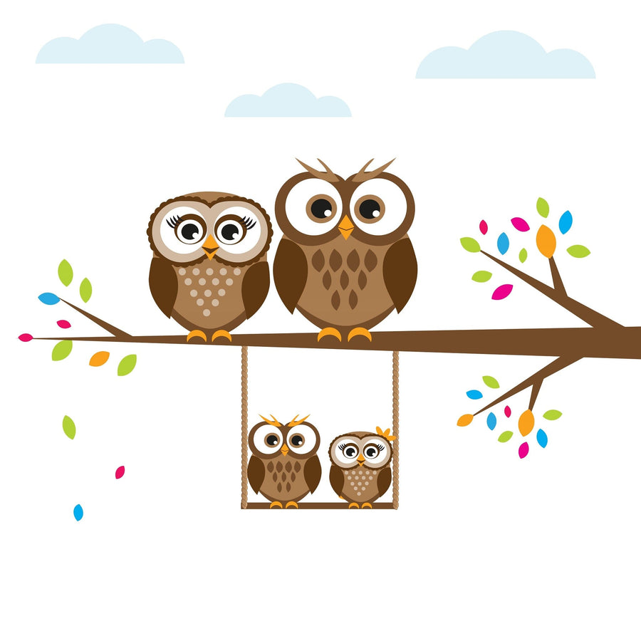 Swinging Owl Family Wall Mural Peel and stick Wall Mural Deposit photo Color Original Custom Size