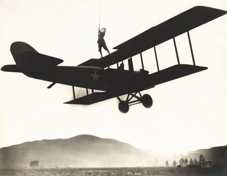 Woman Standing on Biplane Wall Mural Peel and stick Wall Mural Deposit photo Color Original Custom Size