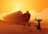 A robed figure with a staff stands before an ark at sunrise as animal pairs approach across orange ground—an enchanting scene from the Nursery 3 Wall Mural, perfect as a peel and stick wall mural or removable wallpaper for any room.