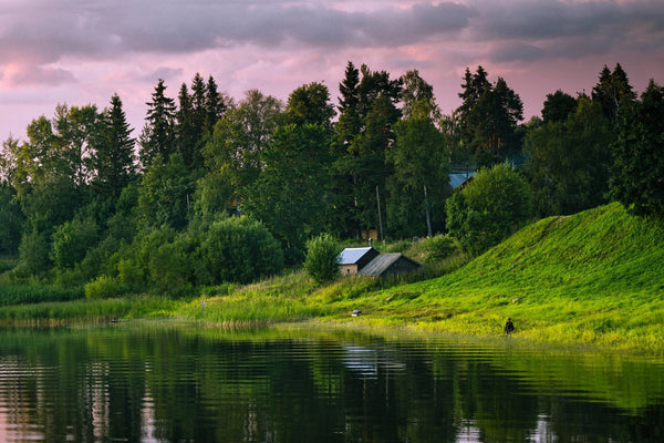 Old Fairy Houses Near River at Sunset in Forest Wall Mural Wallpaper Mural Deposit Photo Color Original Custom Size