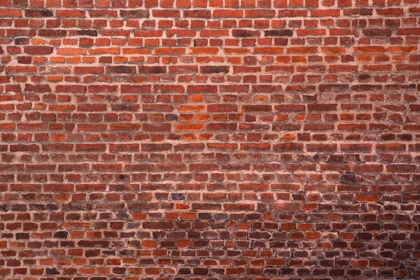 A close-up view of Old Brick Facade Wall Mural featuring irregular, worn red bricks and visible mortar lines—perfect for realistic custom murals or as peel and stick removable wallpaper in any space.