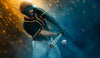 A baseball player in black and yellow gear swings at a pitch amid golden lights and blue smoke—captured in the Baseball 10 Wall Mural, a peel and stick decor piece that brings exciting action to any room.