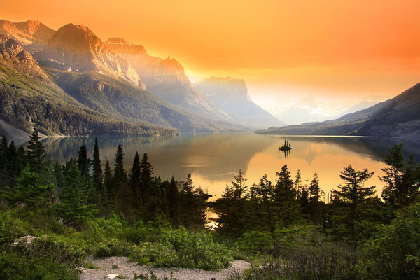 Rocky Mountains Over Saint Mary Lake Wall Mural