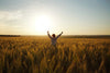 Standing in Wheat Field Wall Mural Peel and stick Wall Mural photo Color Original Custom Size