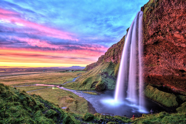 Sunset at Seljalandfoss Waterfall Wall Mural Peel and stick Wall Mural Deposit Photo Color Original Custom Size