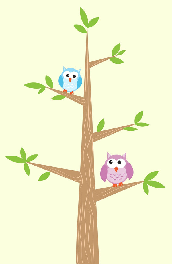 Two Owls on the Tree Wall Mural Wallpaper Mural Deposit photo Color Original Custom Size