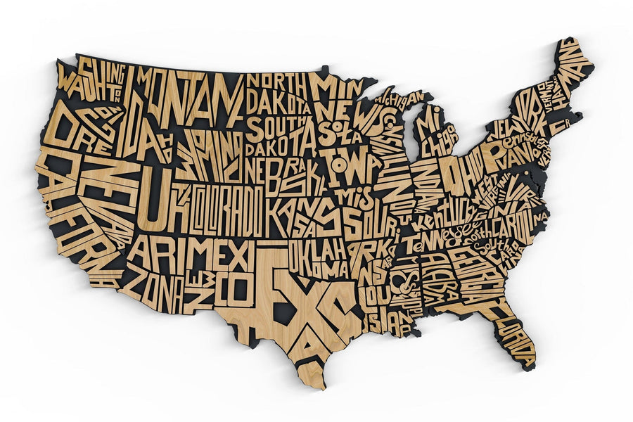 The Typographic USA Wall Mural features each state's name and abbreviation in bold, artistic lettering. This modern design works perfectly as removable wallpaper or peel and stick wall murals for any room.