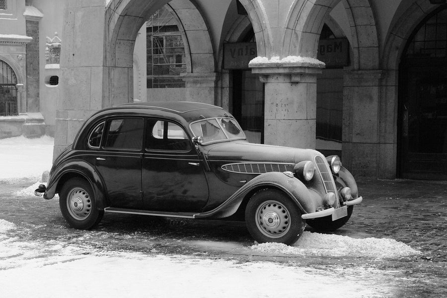 Vintage Car on the Street Wall Mural Peel and stick Wall Mural Color Original Custom Size