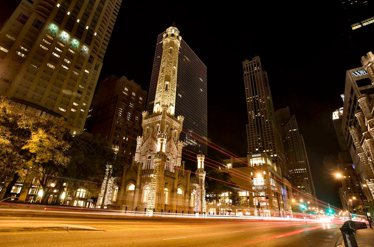 Water Tower Chicago Night Time Wall Mural