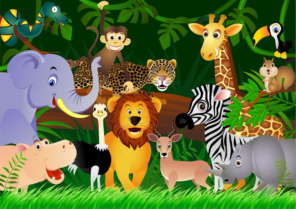 Word Zoo with Wild Cartoon Animals Wall Mural Wallpaper Mural Color Original Custom Size