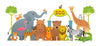 The Nursery 13 Wall Mural features cartoon zoo animals with trees behind them, ideal for decorating kids' spaces with a playful touch using custom printed murals or removable wallpaper for easy updates.